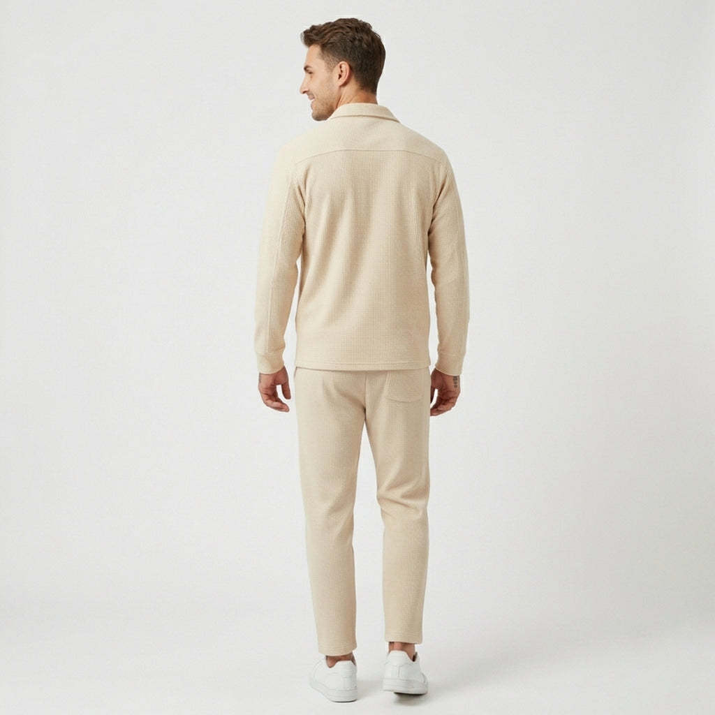Ensemble homme coton tenue deux pièces casual chemise pantalon printemps-été