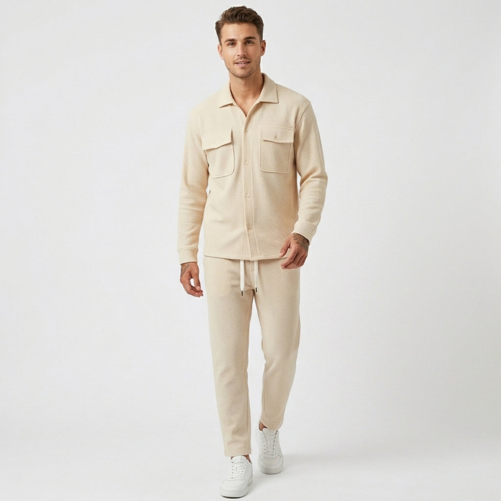 Ensemble homme coton tenue deux pièces casual chemise pantalon printemps-été