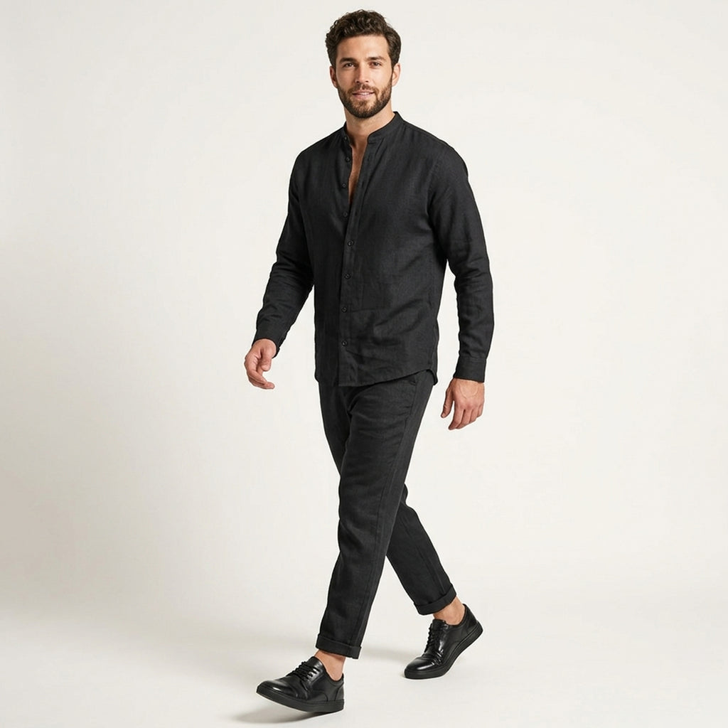 Ensemble homme coton été chemise boutonnée pantalon décontracté