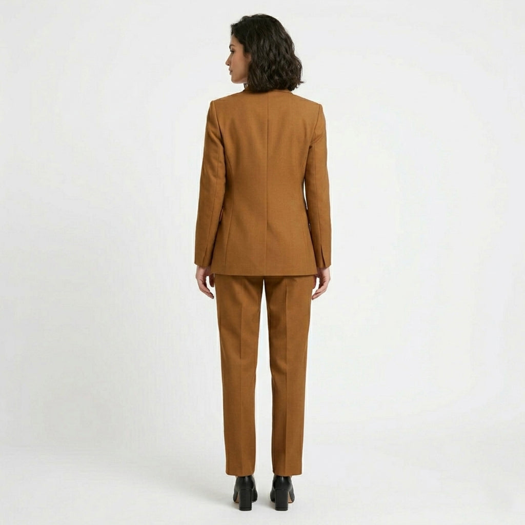 Ensemble femme coton été veste pantalon coupe droite élégant