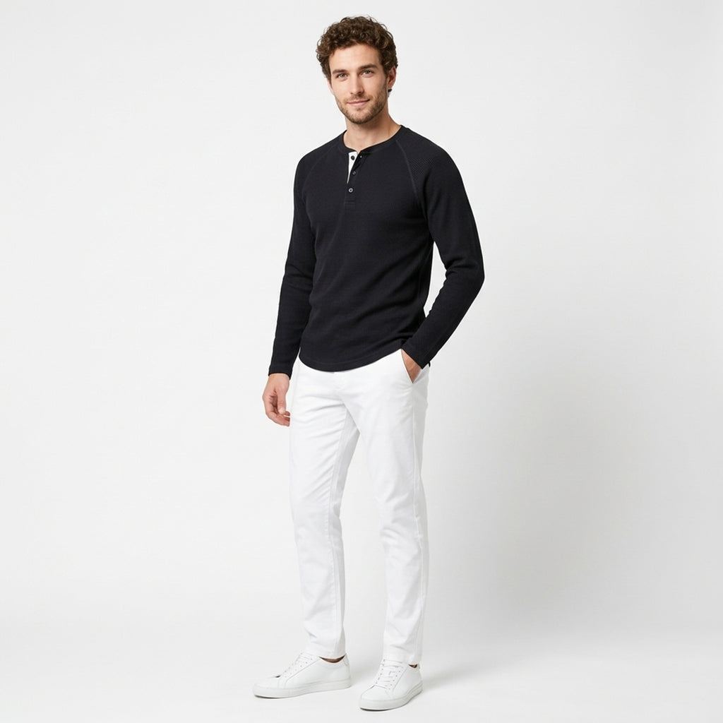 T-shirt homme manches longues coton col rond printemps-été pullover casual