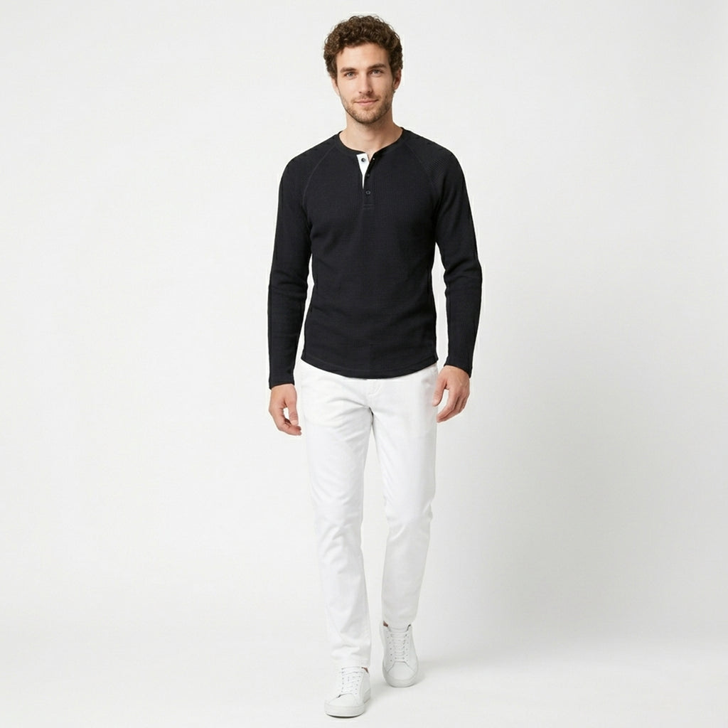 T-shirt homme manches longues coton col rond printemps-été pullover casual