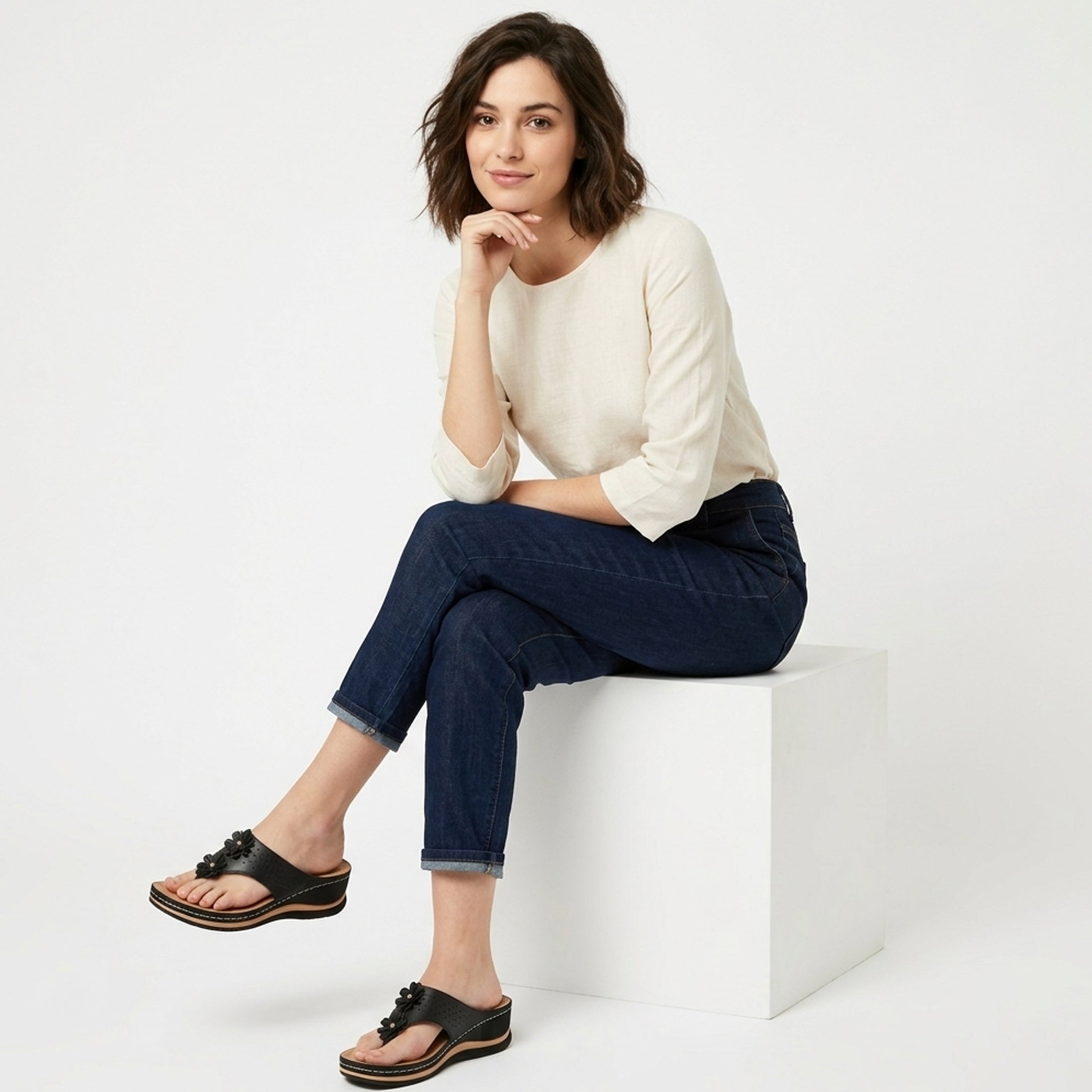 Tongs compensées femme cuir printemps été sandales plateforme