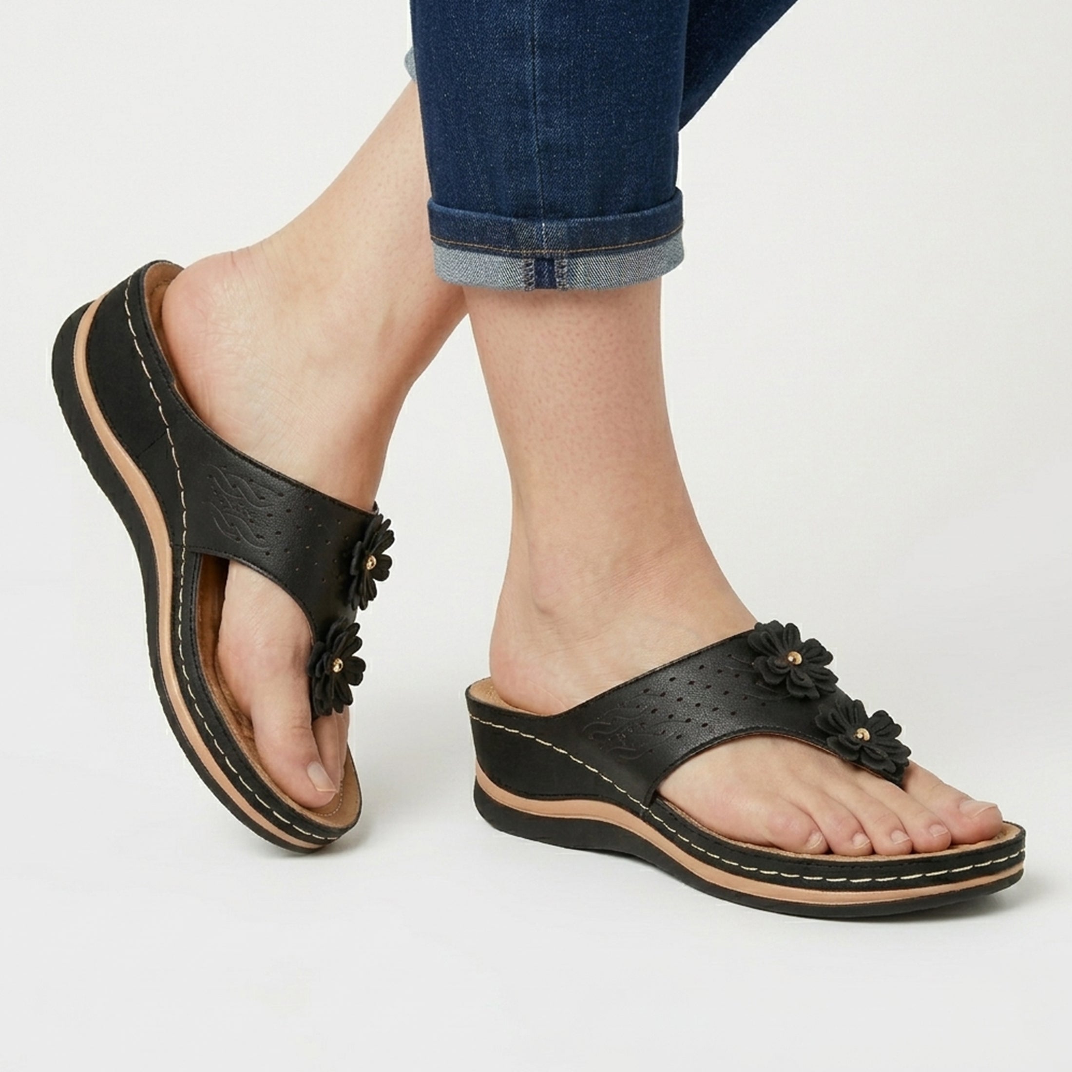 Tongs compensées femme cuir printemps été sandales plateforme