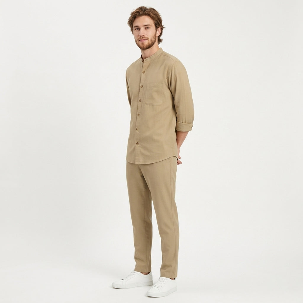 Ensemble homme lin chemise pantalon ample respirant manches longues printemps été