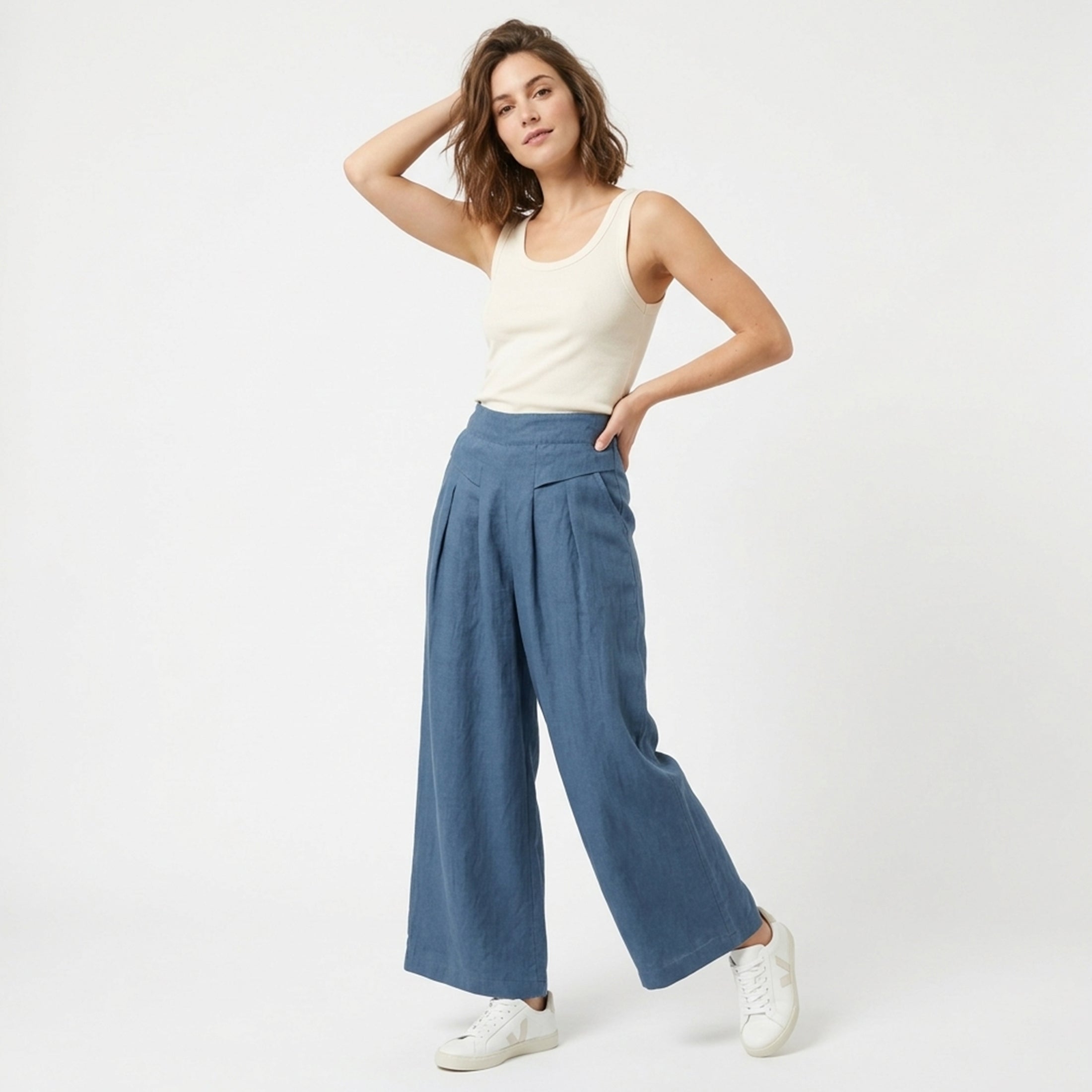 Pantalon femme lin large cheville