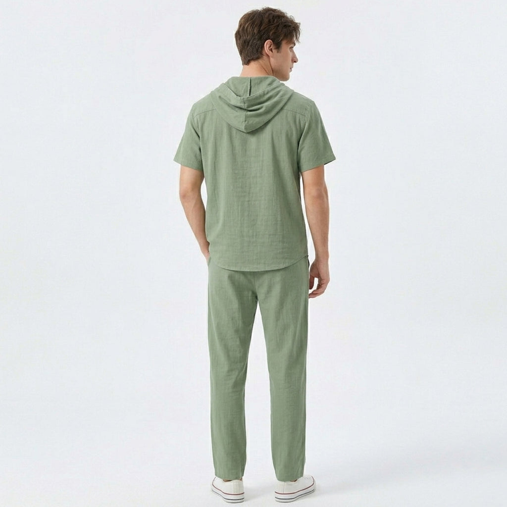 Ensemble homme chemise à capuche et pantalon lin décontracté été ensemble homme casual lin