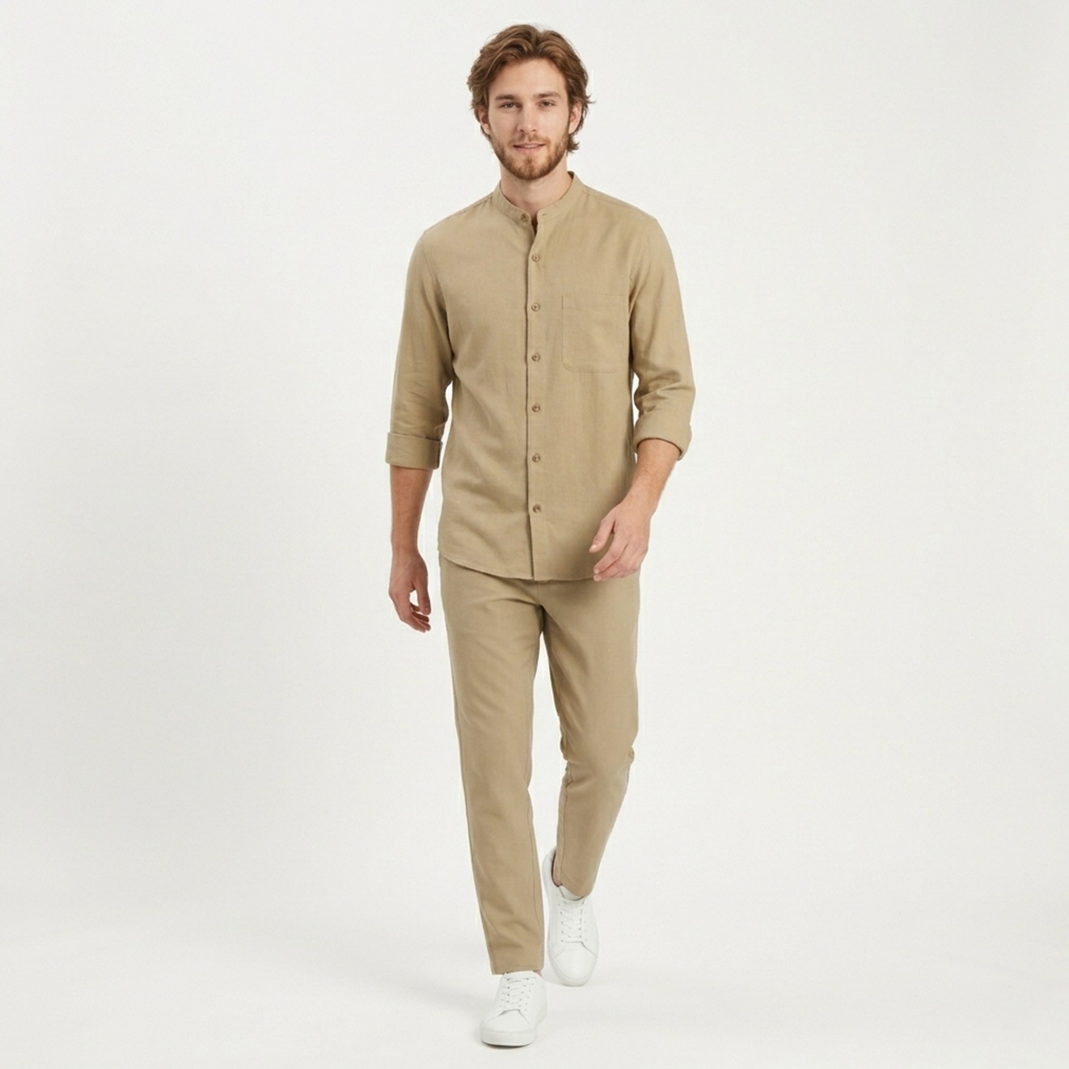 Ensemble homme lin chemise pantalon ample respirant manches longues printemps été