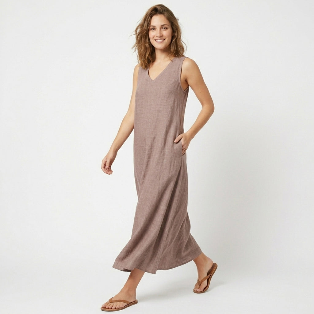 Robe femme col V sans manches fluide idéale printemps été