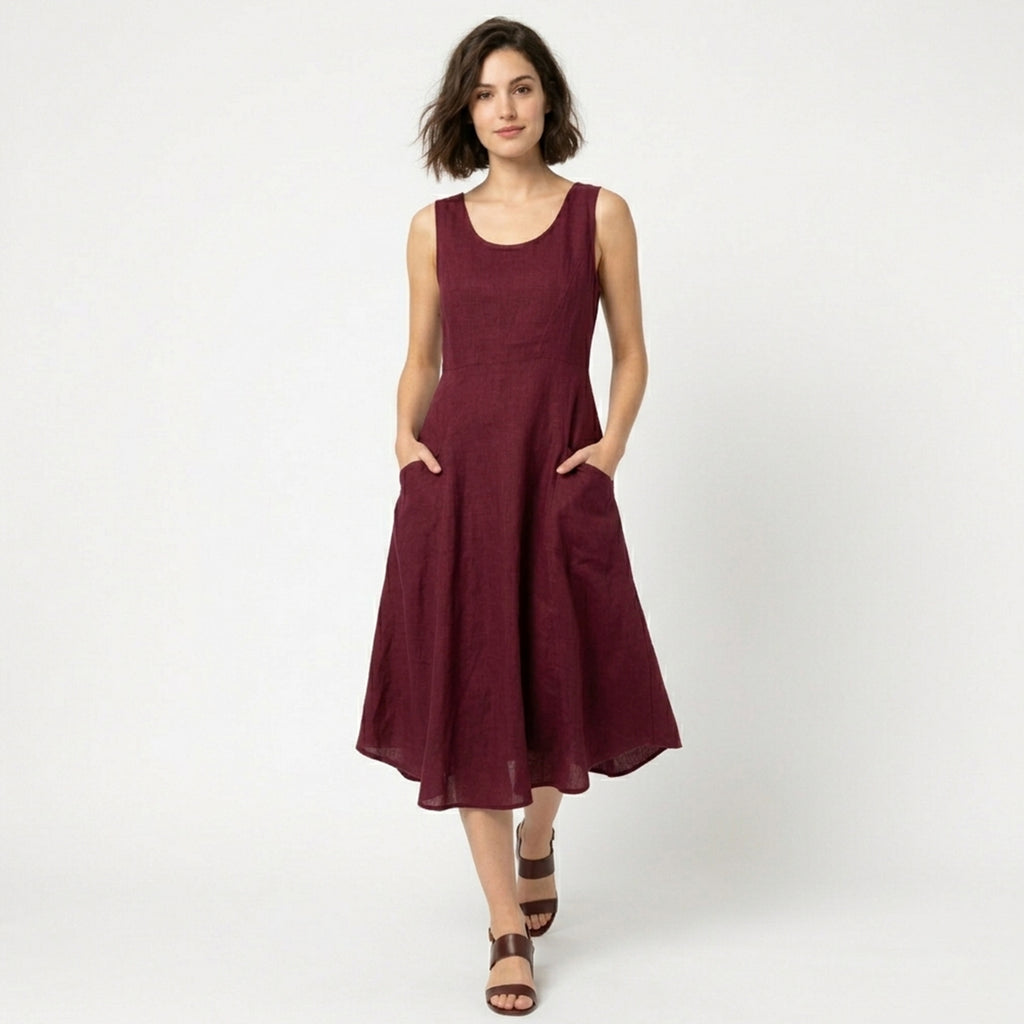 Robe trapèze sans manches femme coton printemps été robe décontractée