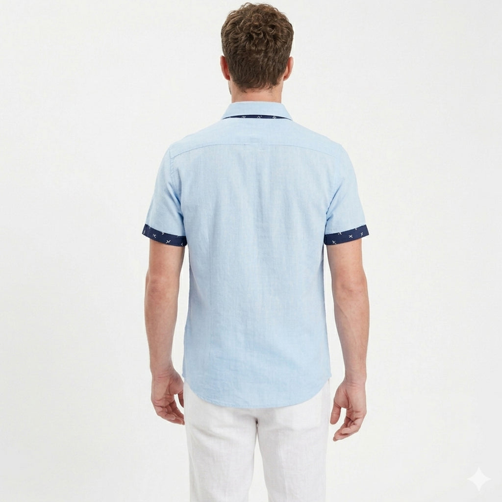 Chemise homme coton manches courtes col imprimé été léger respirant