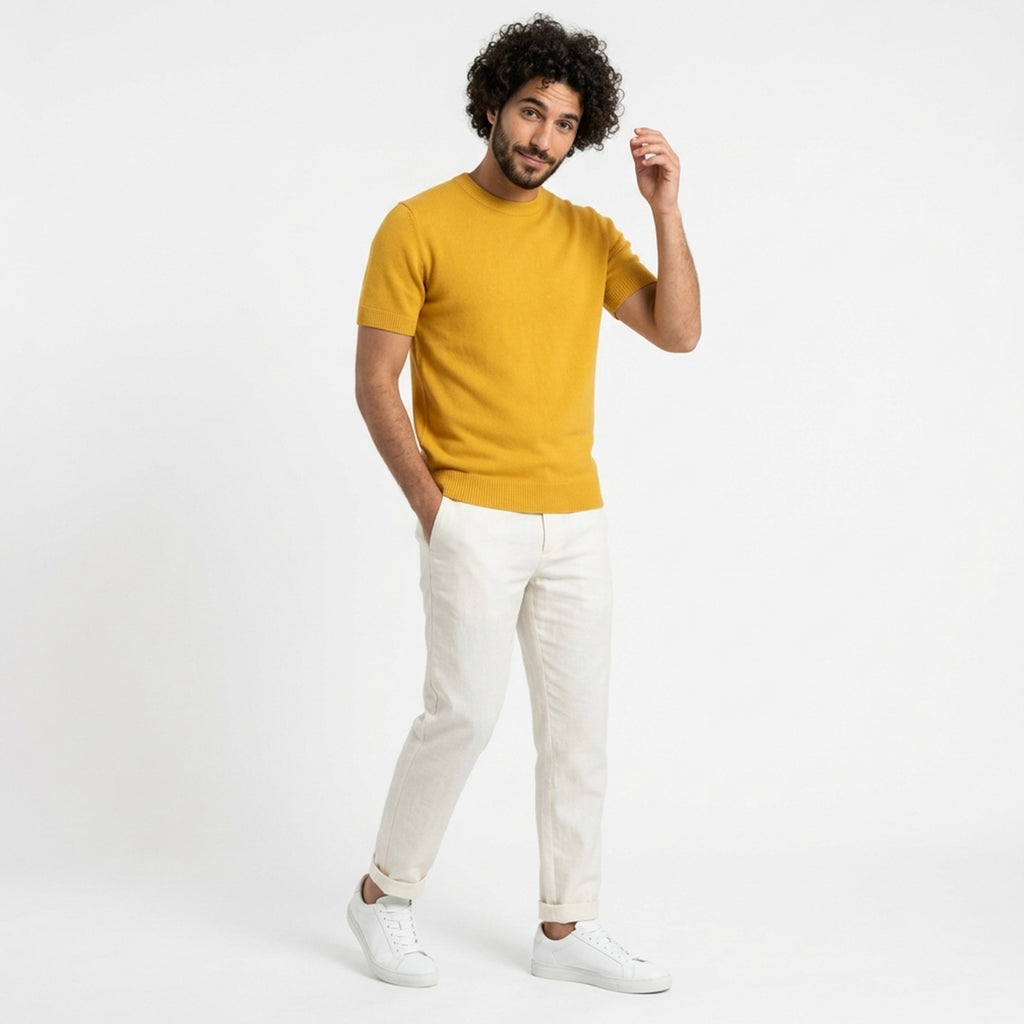 Pull homme cachemire manches courtes printemps léger respirant élégant