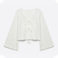 Chemisier femme en coton manches cloche noué devant pour printemps-été