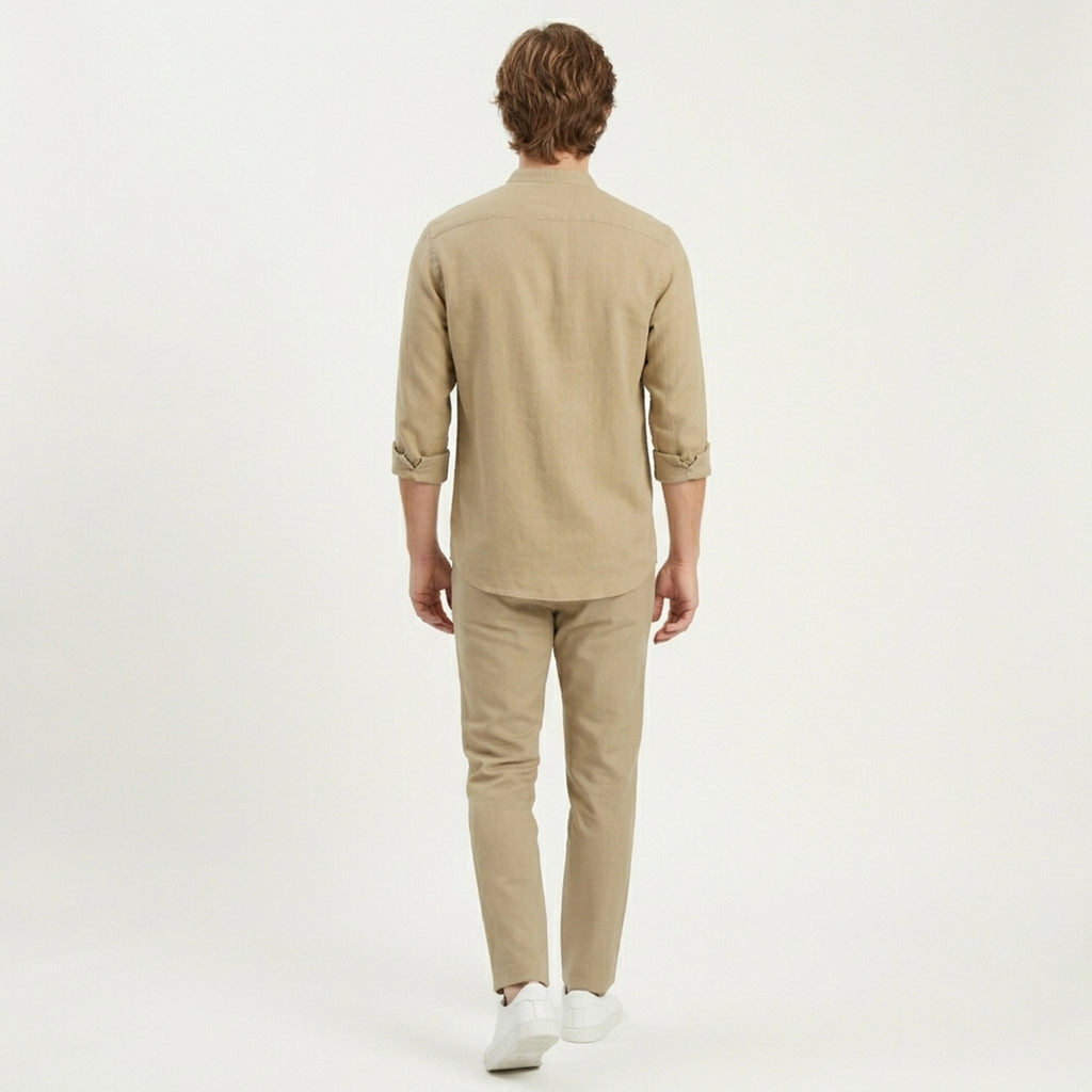 Ensemble homme lin chemise pantalon ample respirant manches longues printemps été