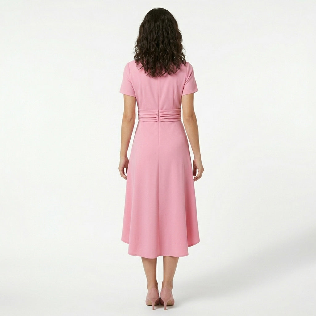 Robe élégante femme coton col V été robe ajustée asymétrique taille nouée