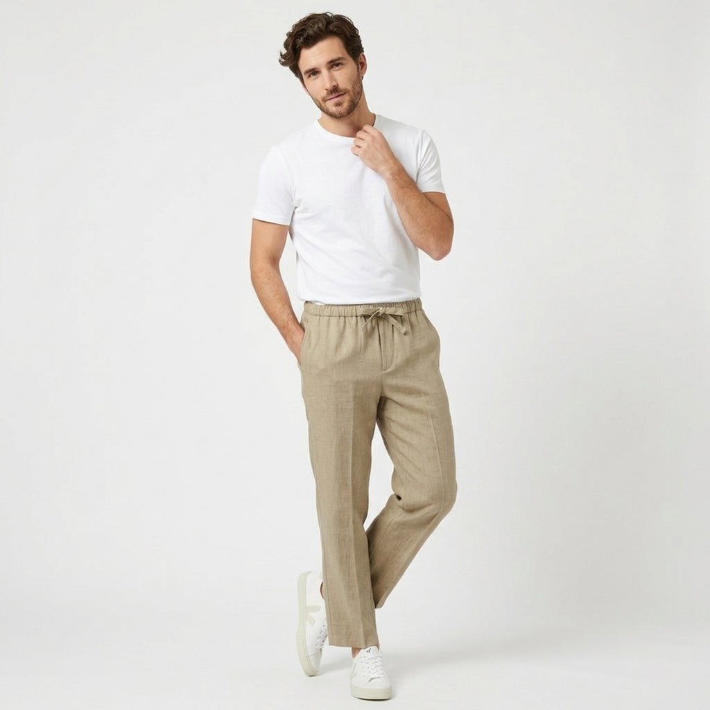 Pantalon homme lin été coupe décontractée respirant léger