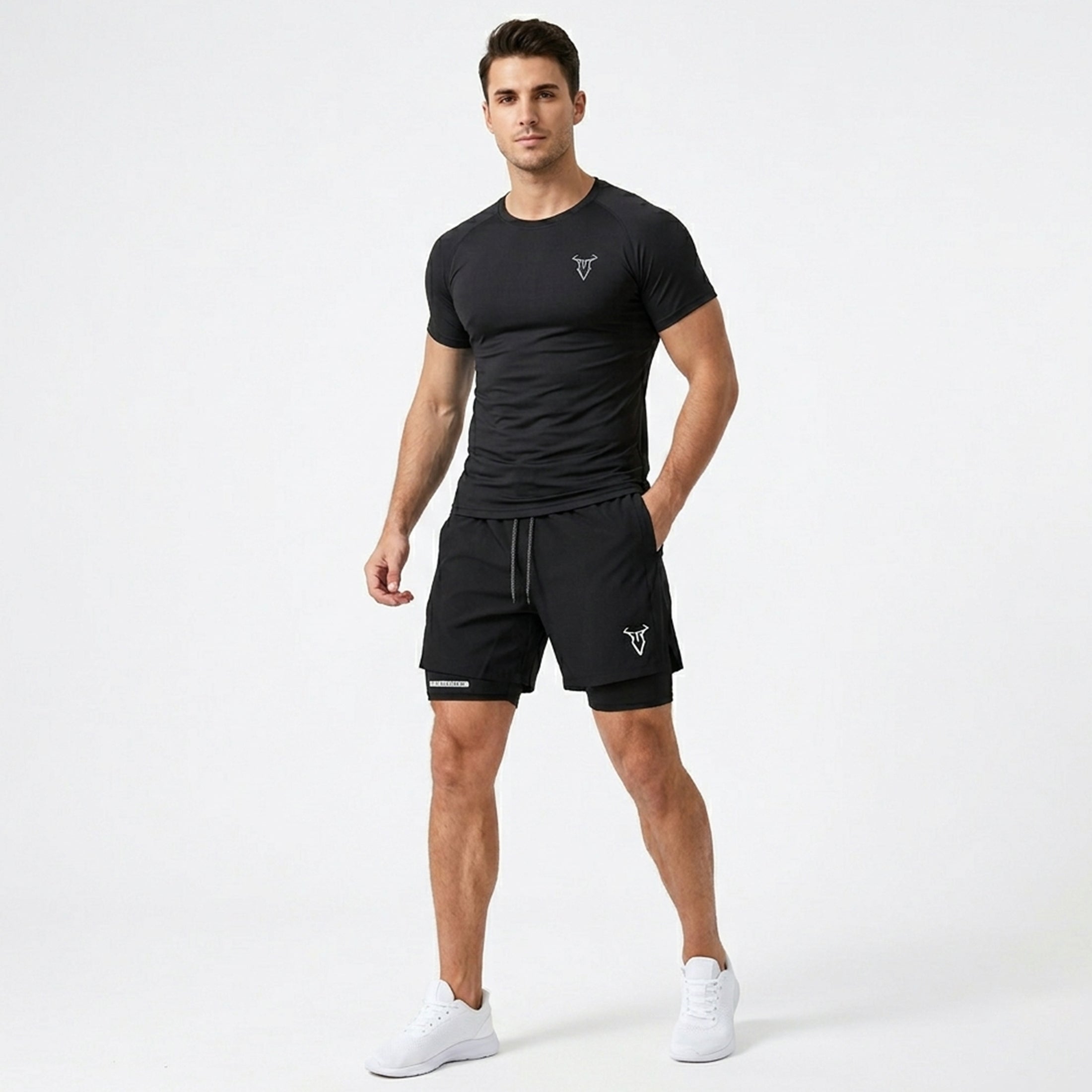 Short de sport homme coton athlétique géométrique été avec poches taille élastique