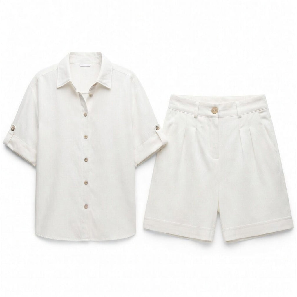 Ensemble femme lin deux pièces chemise et short printemps été