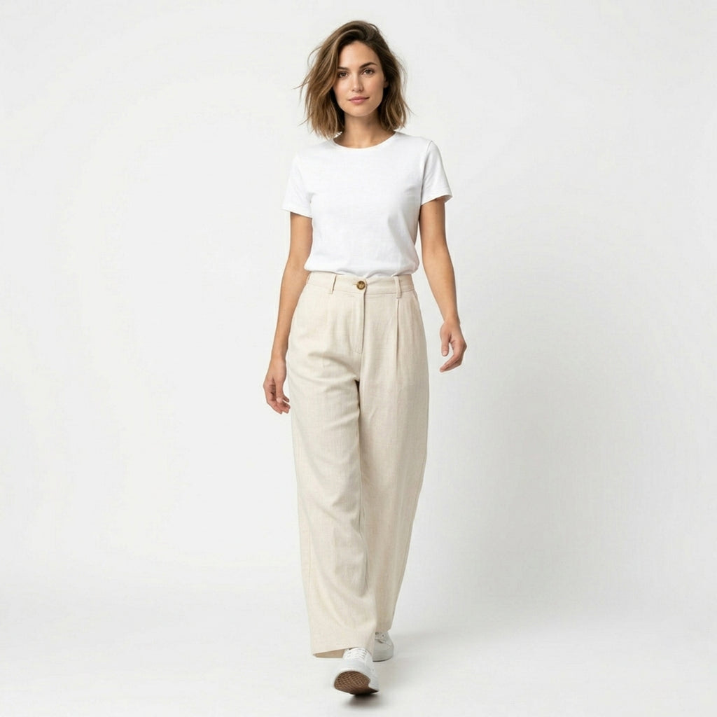 Pantalon femme plissé coton casual taille élastique printemps été pantalon fluide femme