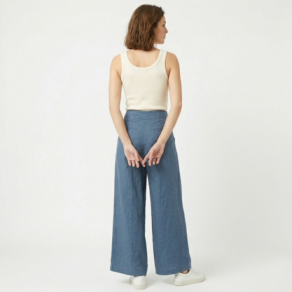 Pantalon femme lin large cheville