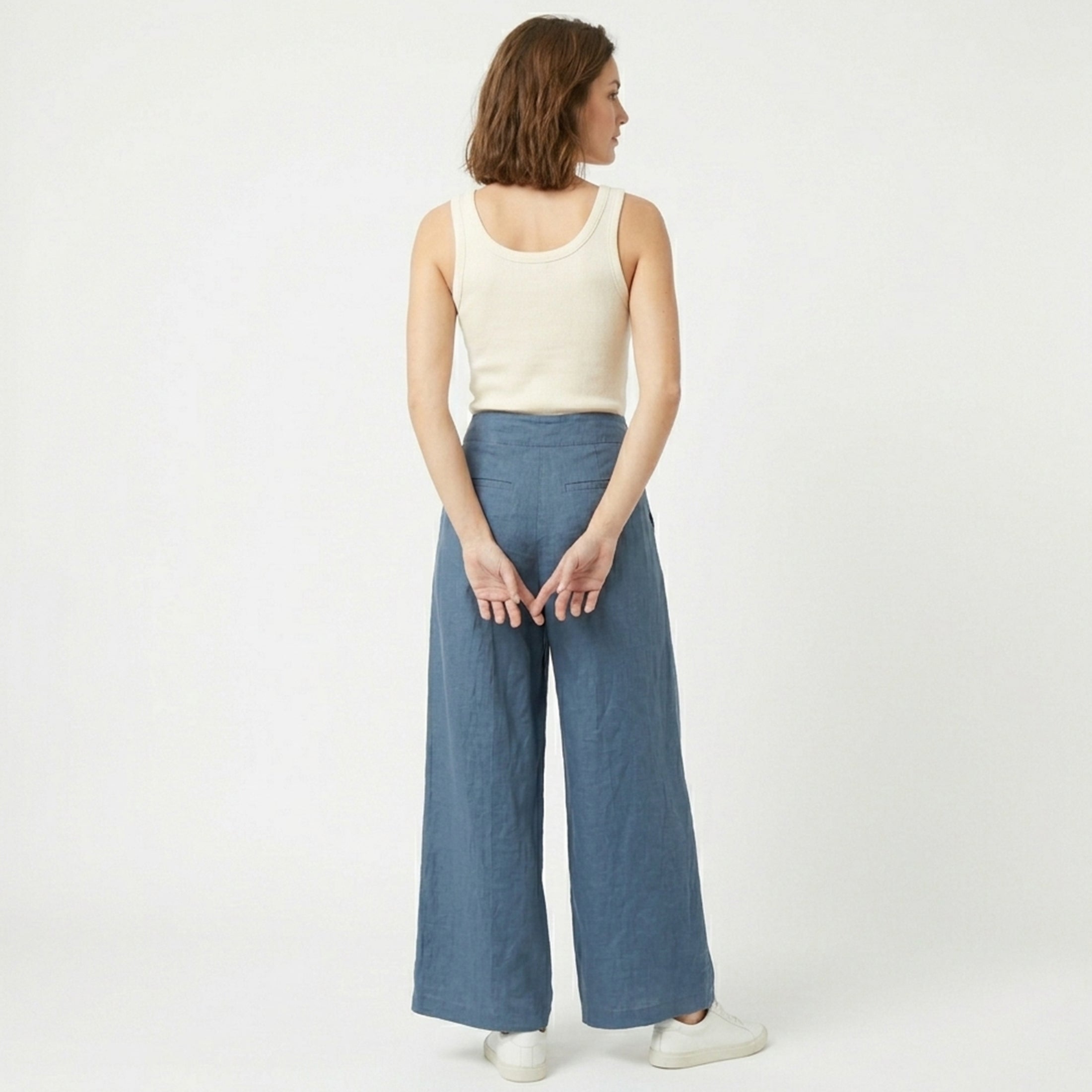 Pantalon femme lin large cheville