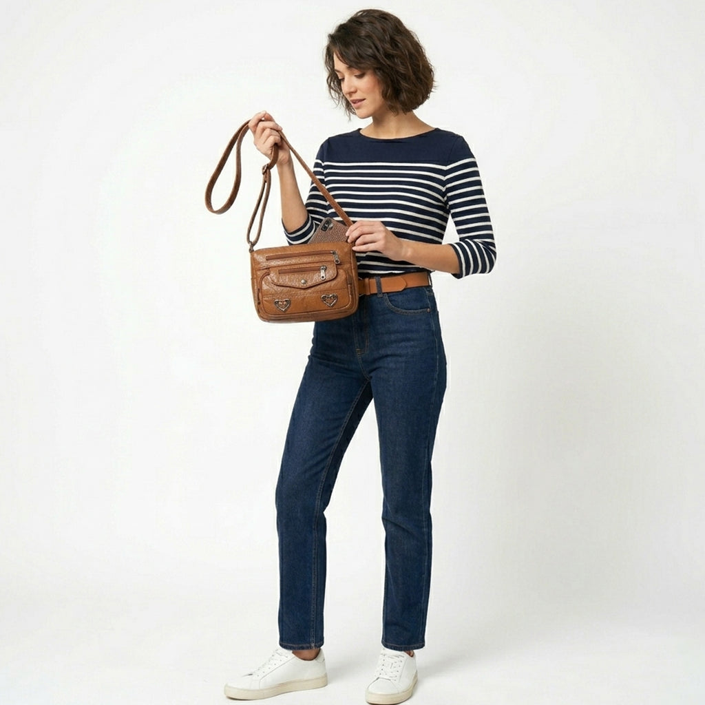 Sac bandoulière femme cuir petit sac cœur printemps été sac épaule femme