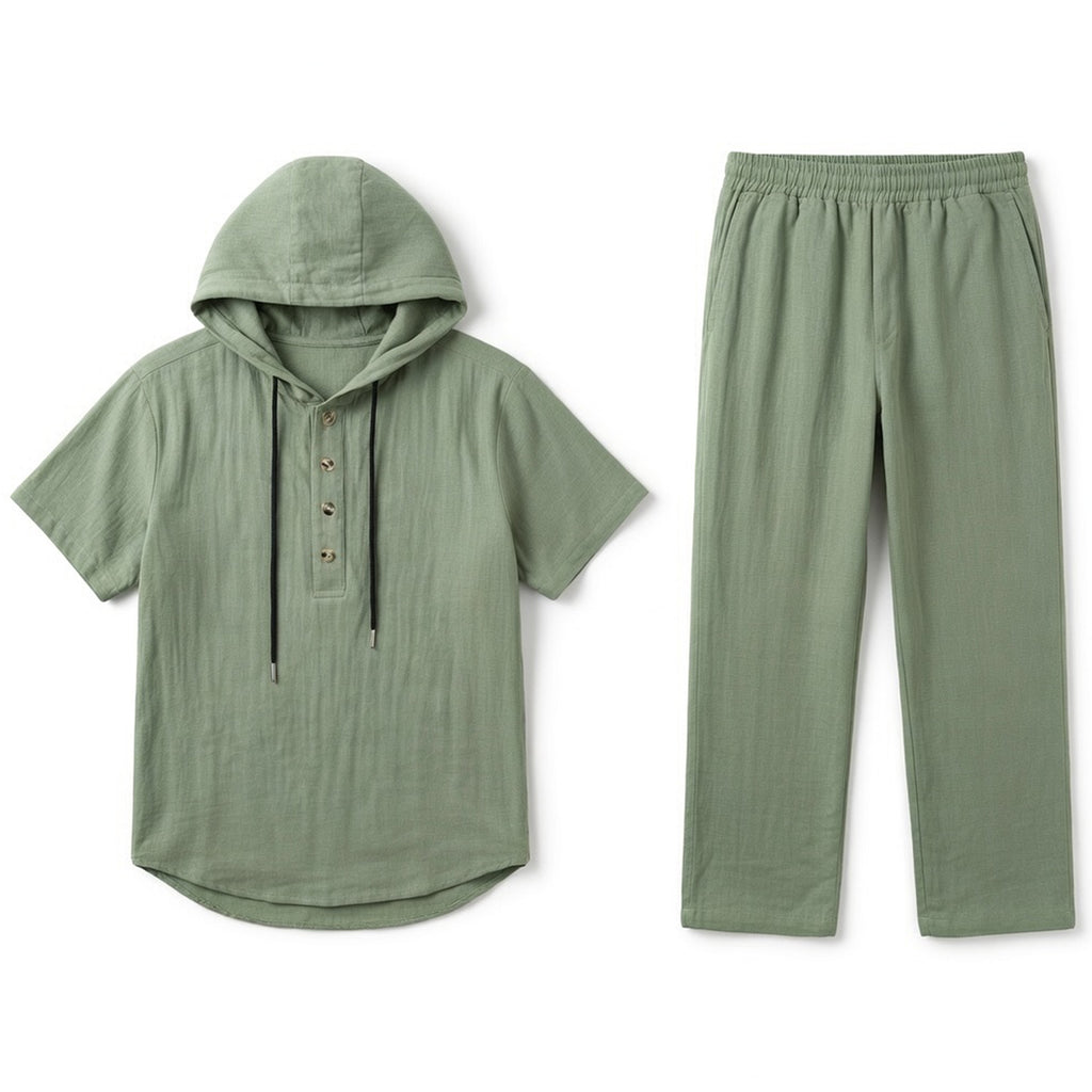 Ensemble homme chemise à capuche et pantalon lin décontracté été ensemble homme casual lin