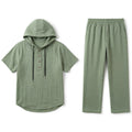 Ensemble homme chemise à capuche et pantalon lin décontracté été ensemble homme casual lin