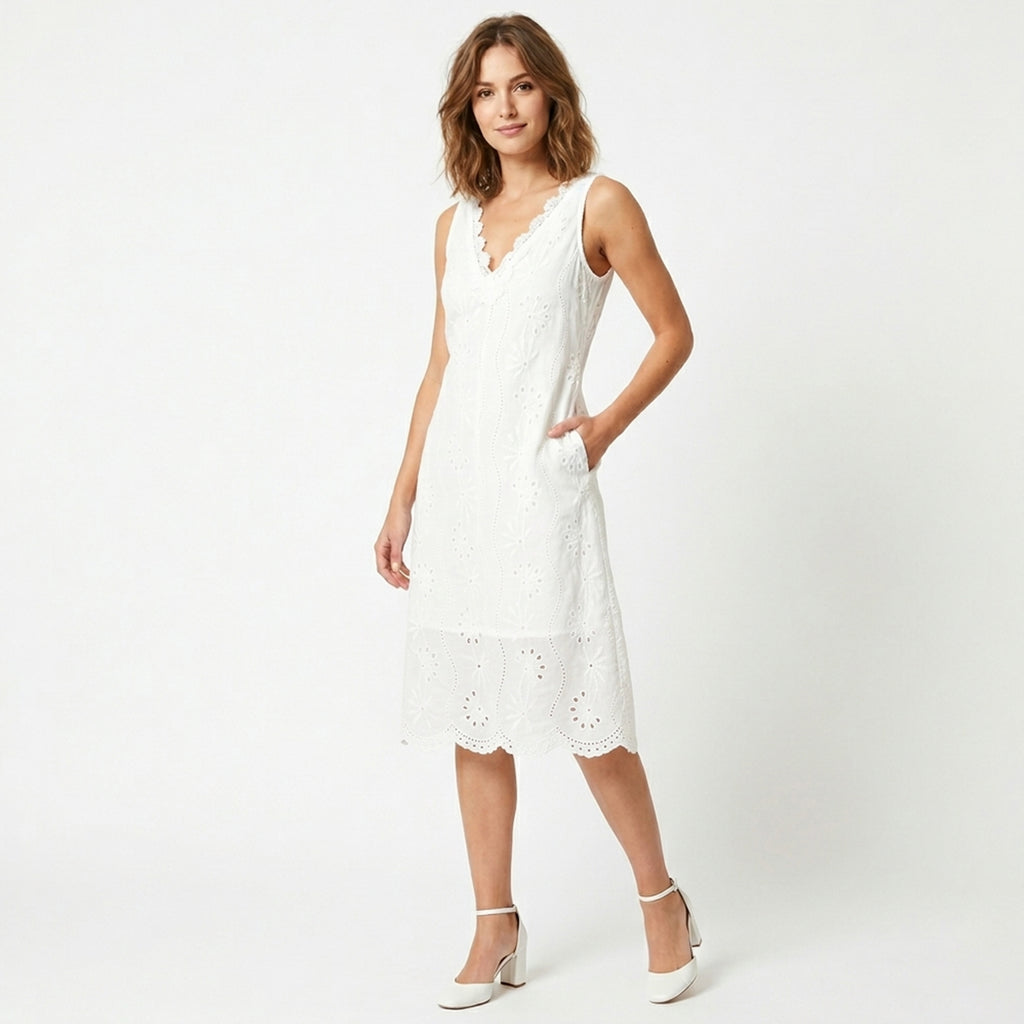 Robe femme coton printemps col V sans manches