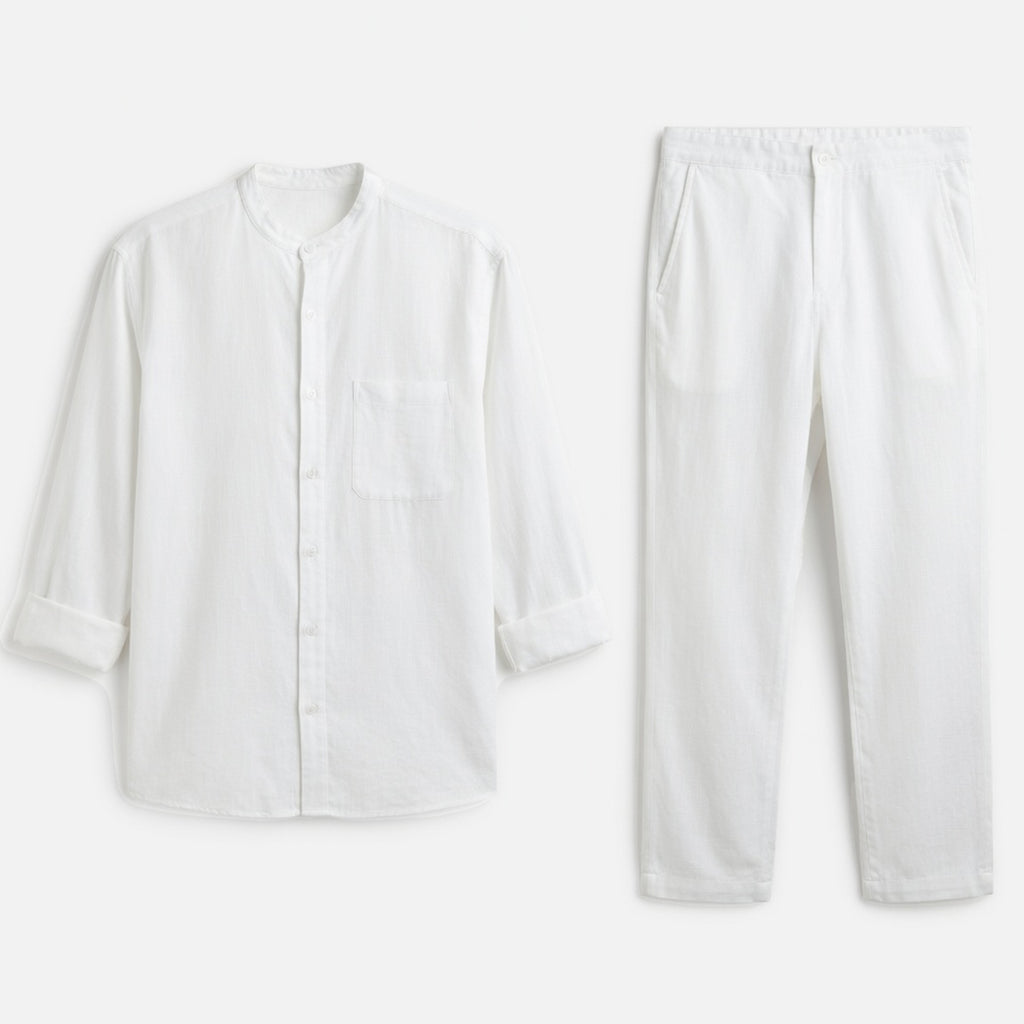 Ensemble homme lin chemise pantalon ample respirant manches longues printemps été