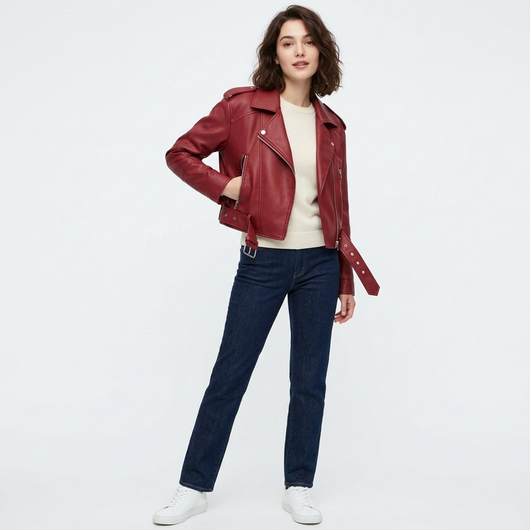 Veste en cuir femme pour printemps-été style motard élégant
