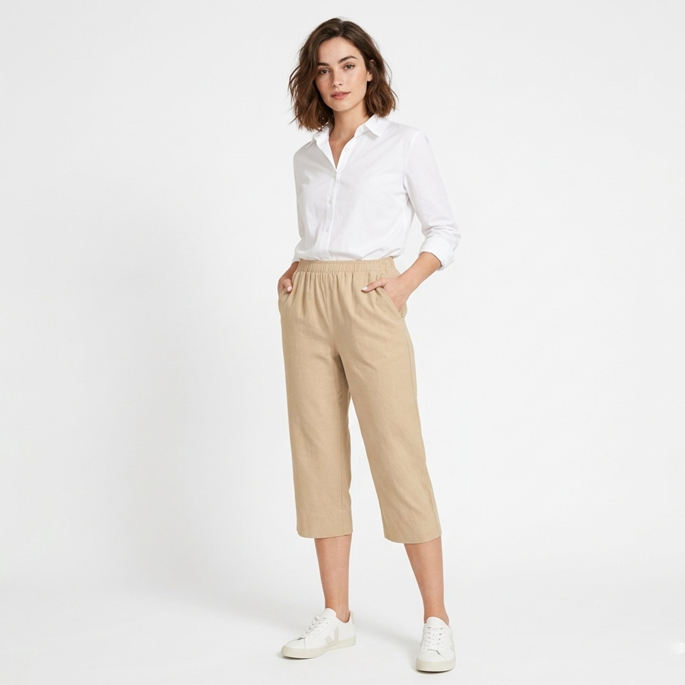 Pantalon large femme taille haute coton fluide printemps été