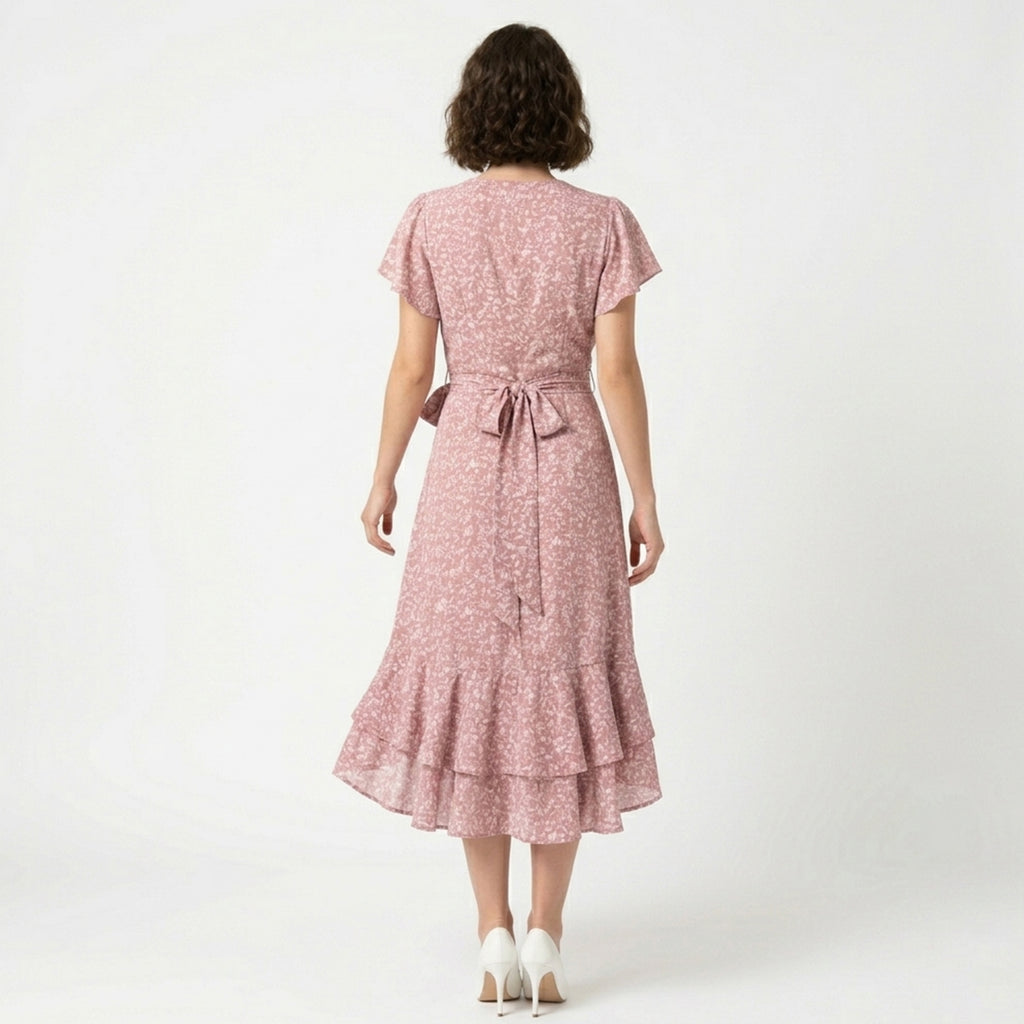 Robe élégante col V manches courtes femme coton printemps été robe chic