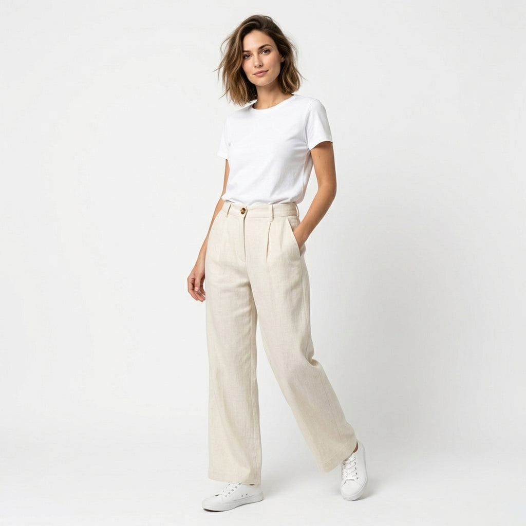 Pantalon femme plissé coton casual taille élastique printemps été pantalon fluide femme