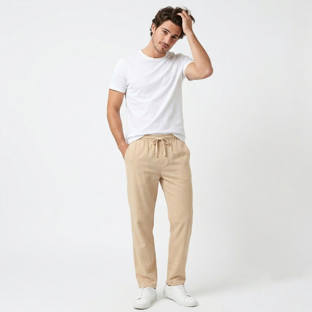 Pantalon homme lin long décontracté