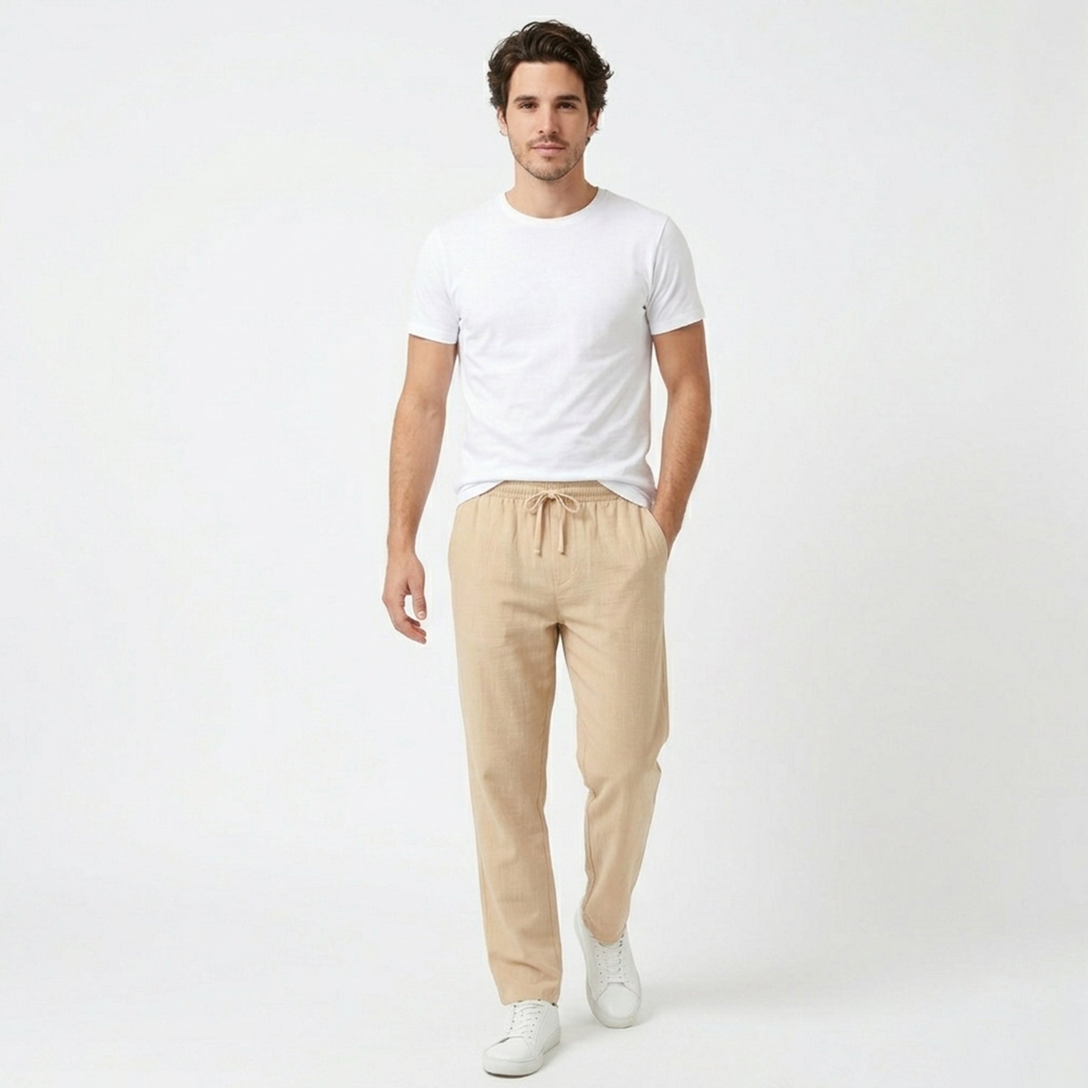 Pantalon homme lin long décontracté