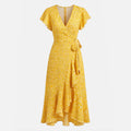 Robe élégante col V manches courtes femme coton printemps été robe chic