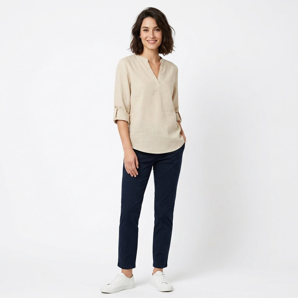 Chemise manches courtes femme en coton pour printemps-été