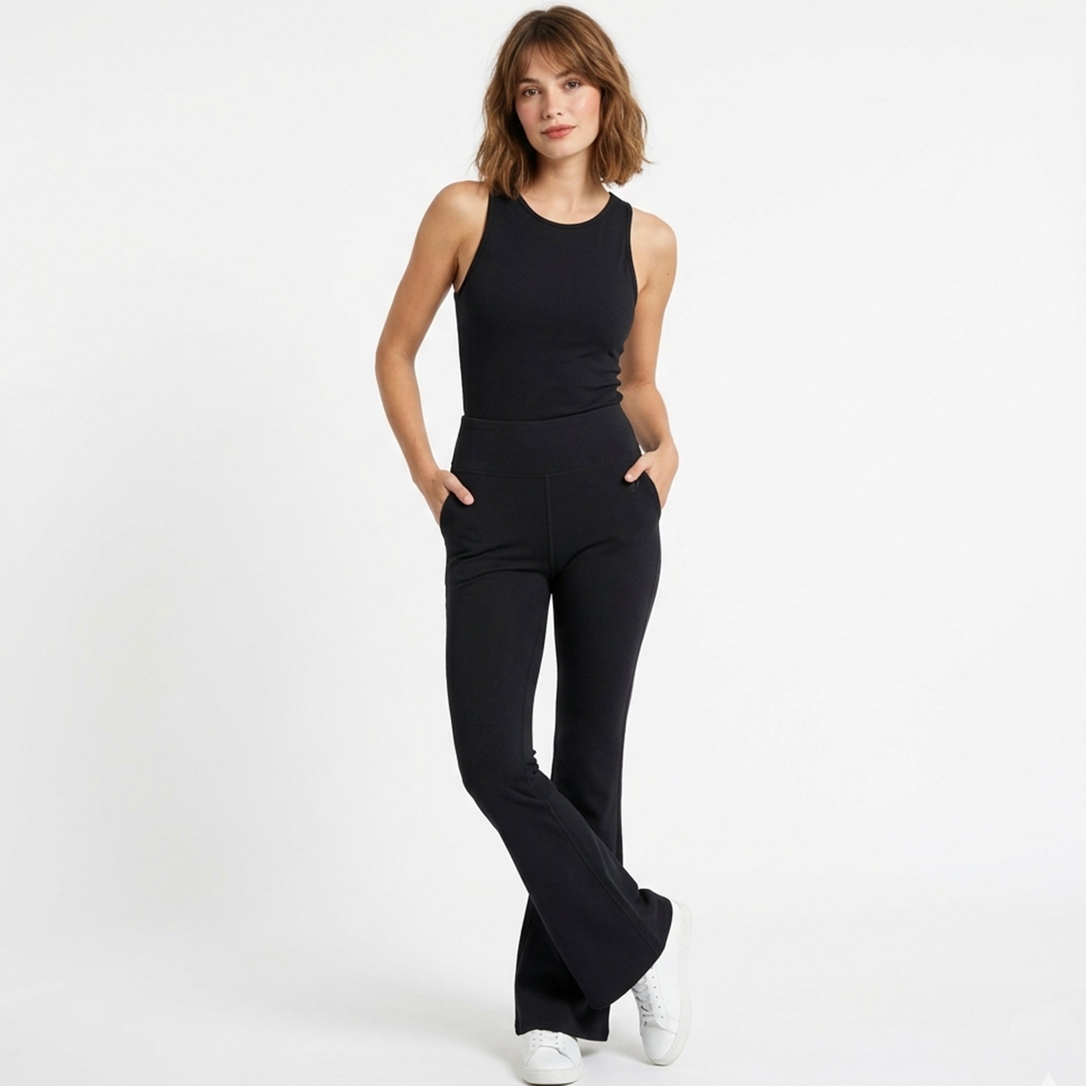 Pantalon femme taille haute évasé en coton, élégant pour printemps-été