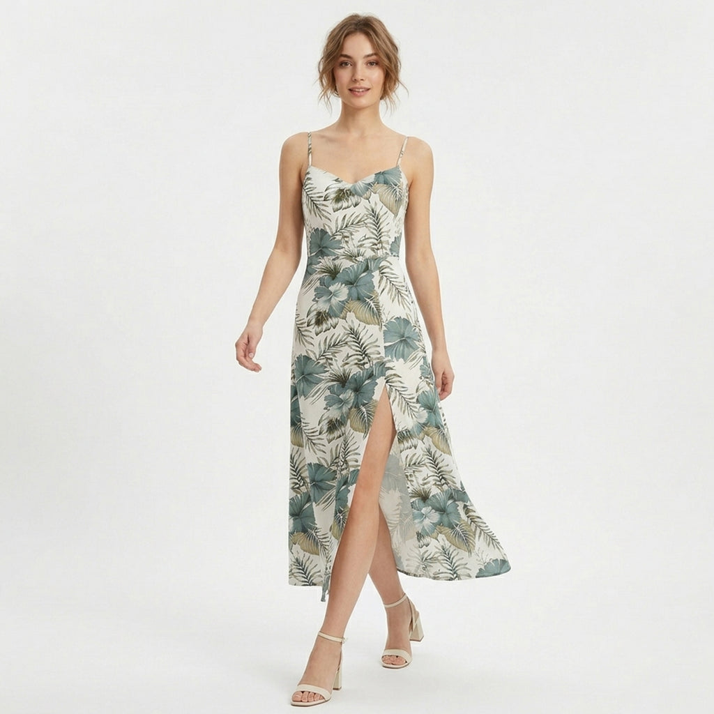 Robe à bretelles femme coton imprimé floral été robe élégante sans manches printemps