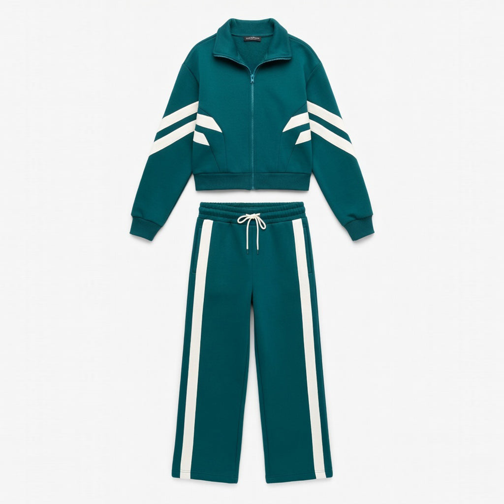 Ensemble femme coton printemps veste zippée pantalon large
