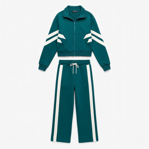 Ensemble femme coton printemps veste zippée pantalon large