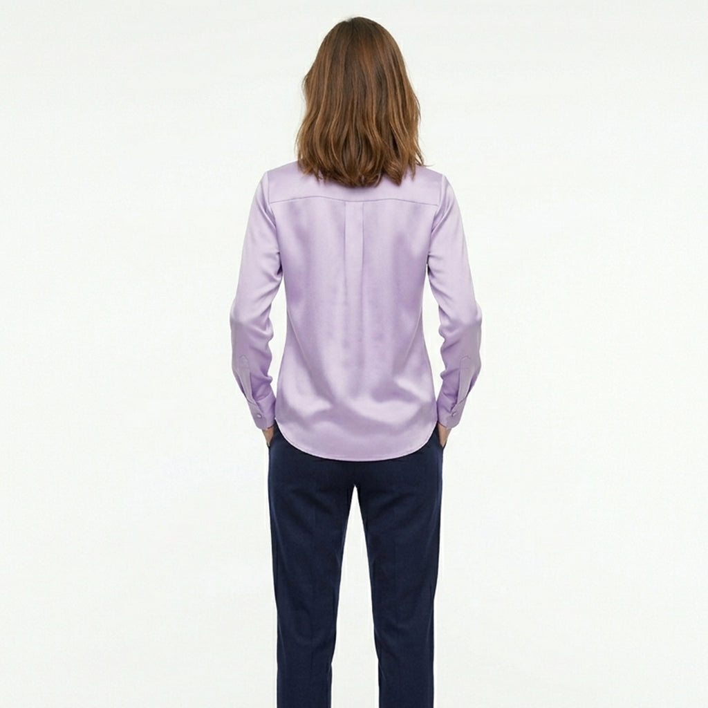 Chemisier femme satin été col drapé élégant coupe fluide