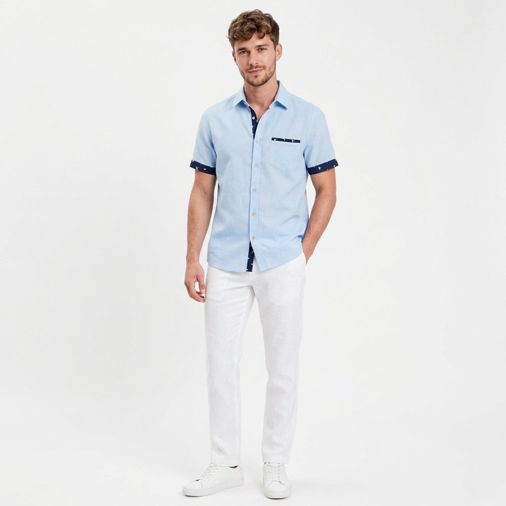 Chemise homme coton manches courtes col imprimé été léger respirant