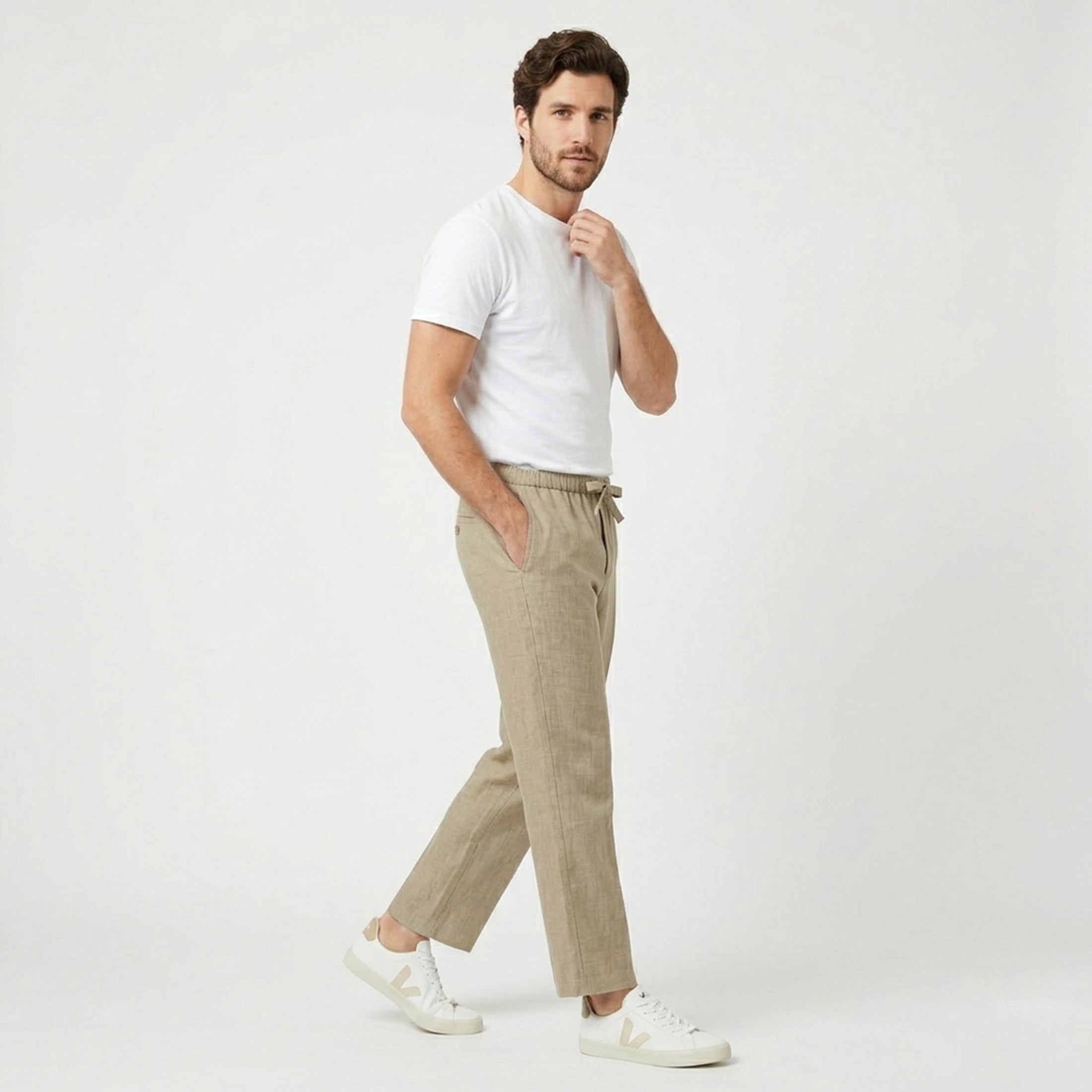Pantalon homme lin été coupe décontractée respirant léger