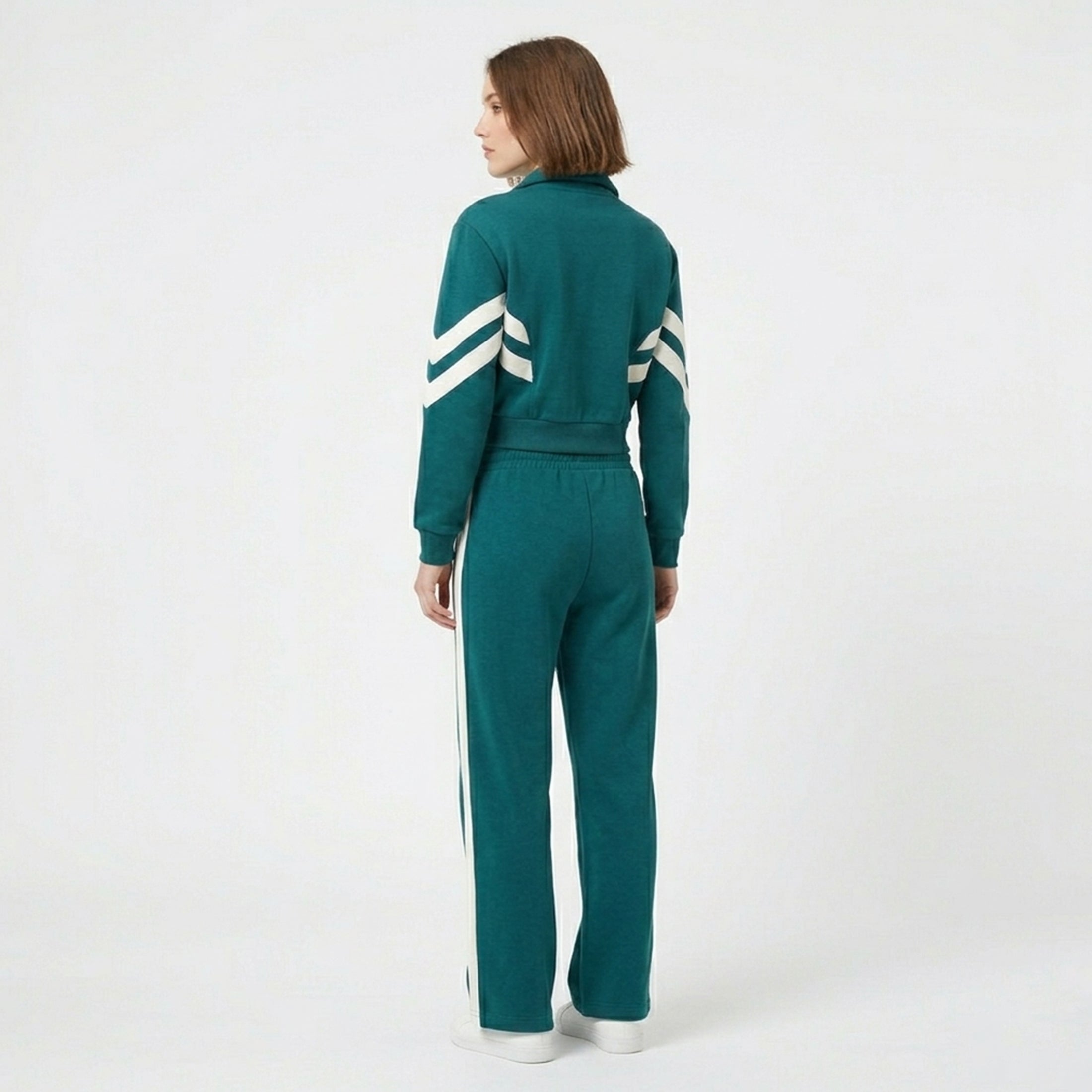 Ensemble femme coton printemps veste zippée pantalon large