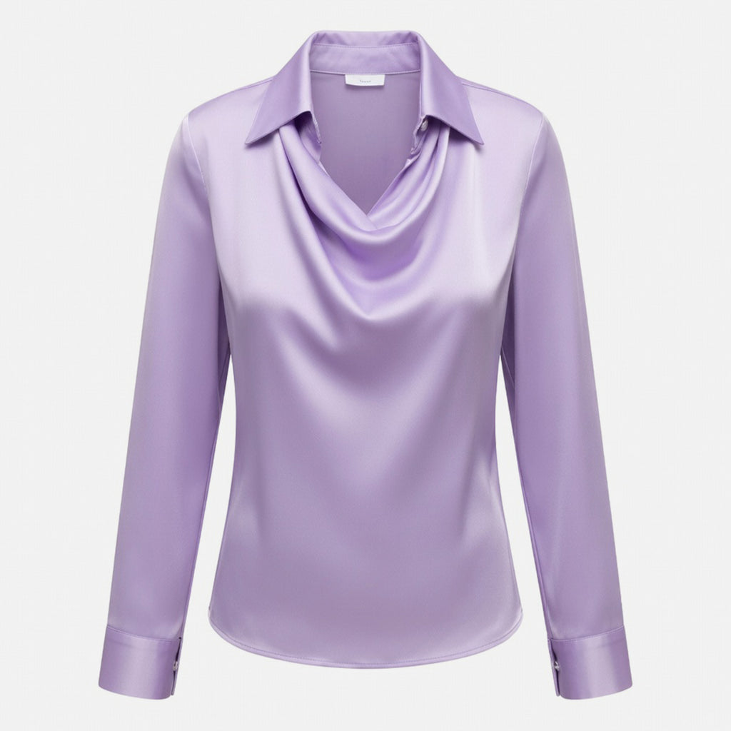 Chemisier femme satin été col drapé élégant coupe fluide