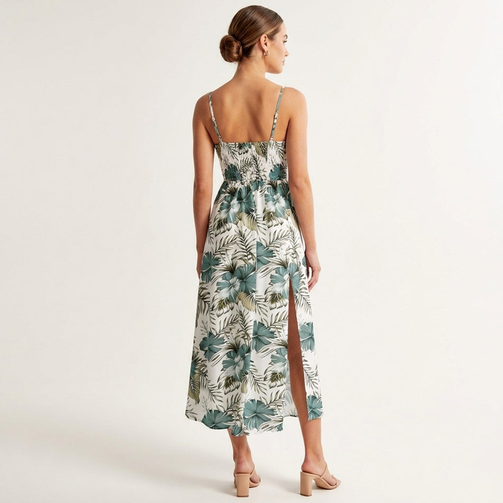 Robe à bretelles femme coton imprimé floral été robe élégante sans manches printemps