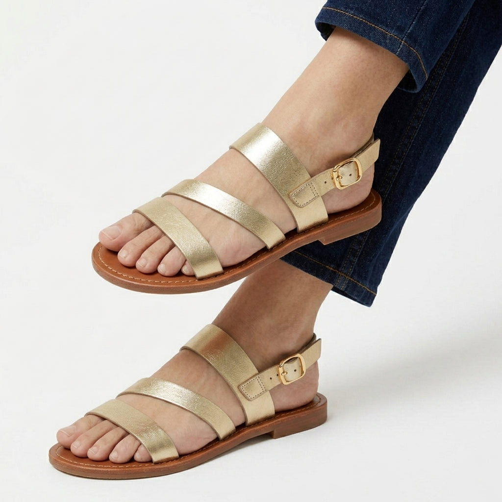 Sandales femme plates cuir casual extérieur été