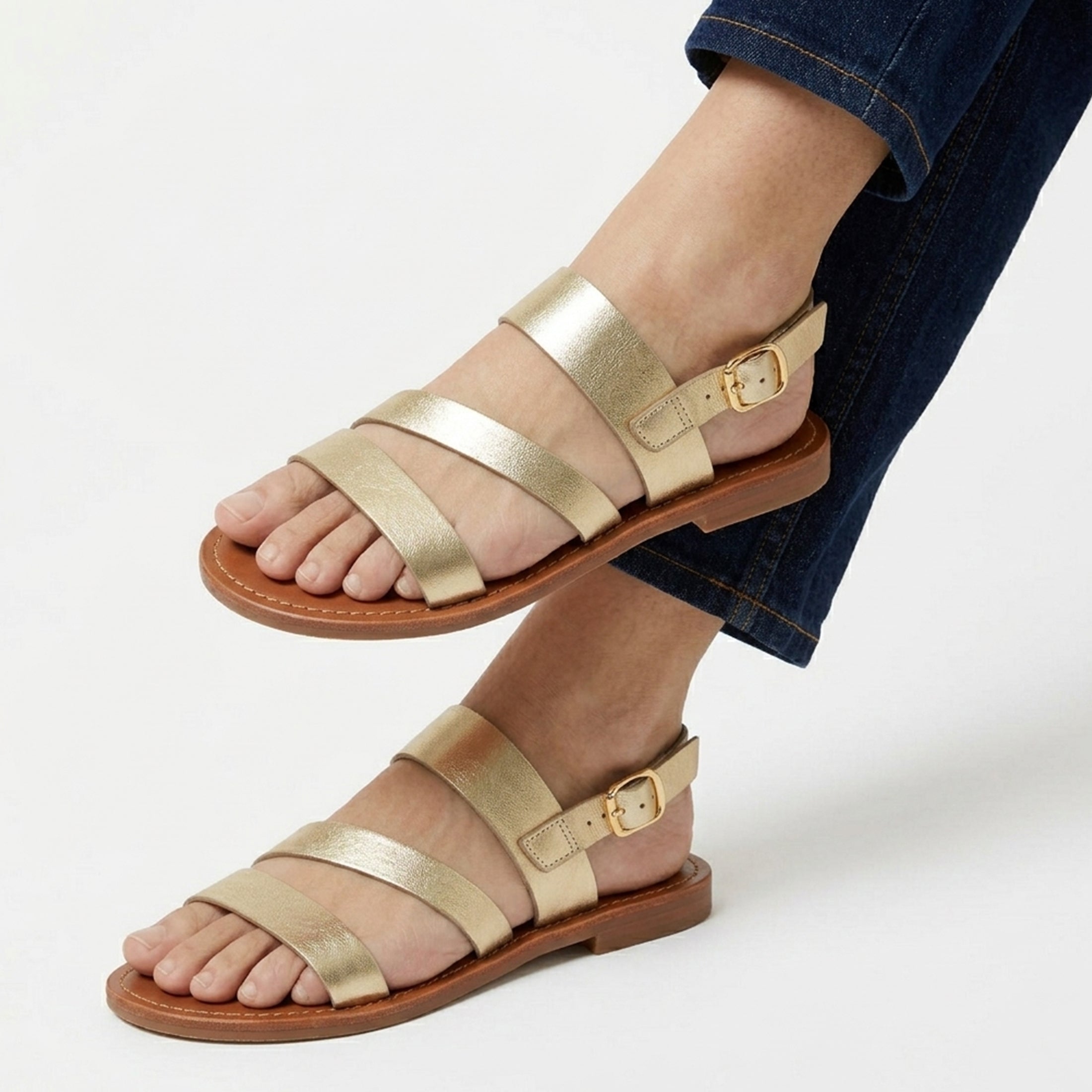 Sandales femme plates cuir casual extérieur été